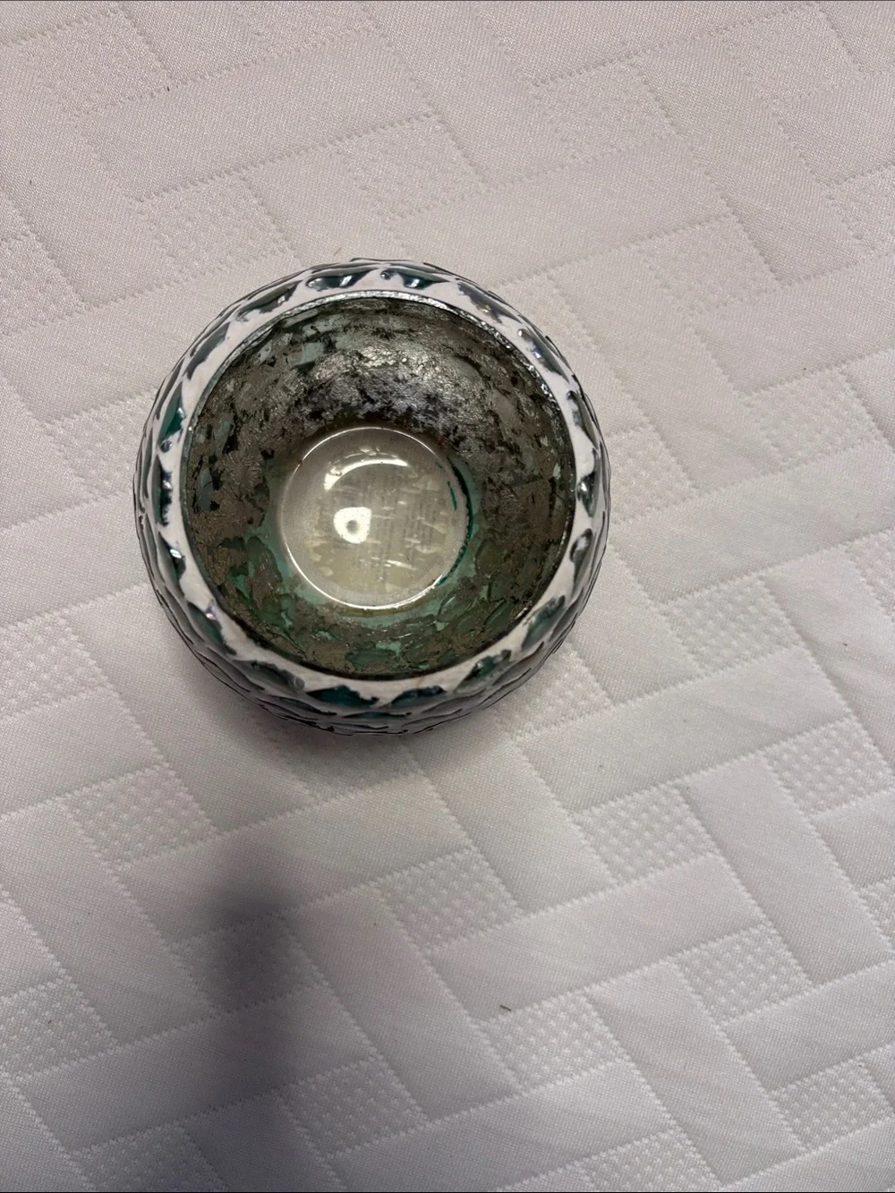 Handmade White and Teal Fish Mosaic Decorative Bowl